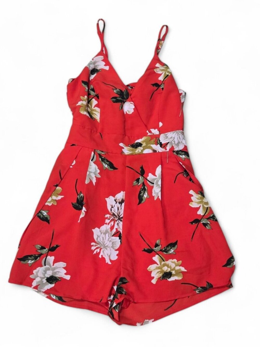 NWT Fashion Nova Romper Small Vine Grove Red Floral Open Back Adjustable Straps